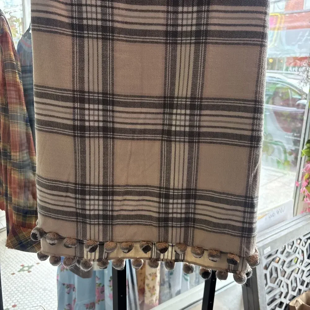 J. Crew Plaid Blanket Scarf With Pom-Pom Trim Acrylic Blend
